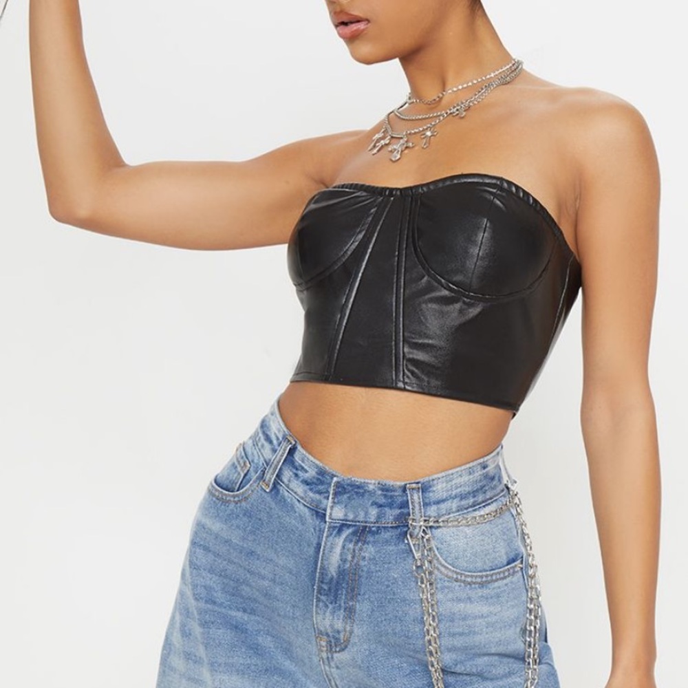 Black Faux Leather Bandeau